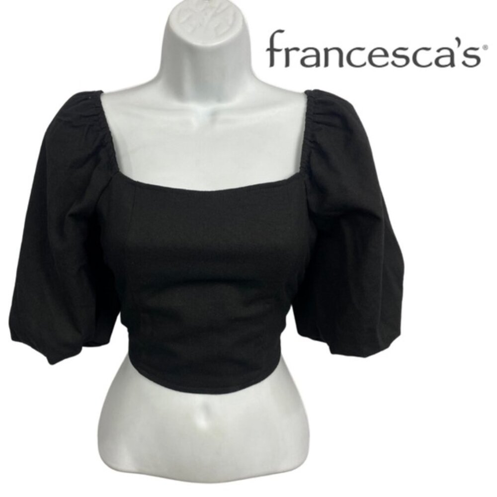 Mi Ami for Francesca’s Black Puff Sleeve Square Neck Crop Top – Size Small